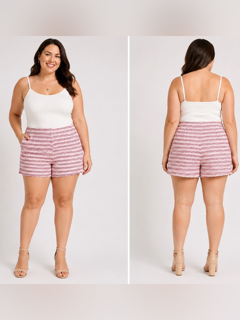 LOFT The Riviera Short Size 12 Pink White Tweed Textured Dress Shorts
